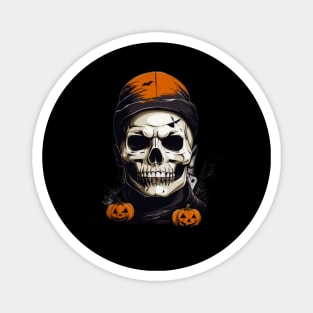 Haunted Harmony: Skeletons and Pumpkins Halloween Design Magnet